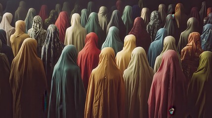 Diverse Group of Women in Colorful Headscarves and Veils