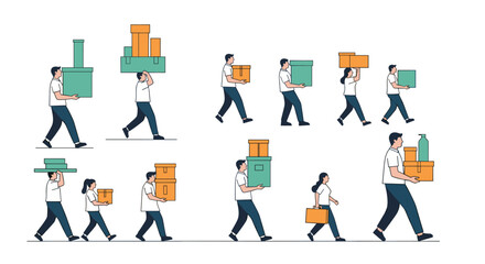 People carrying boxes and packages illustration.