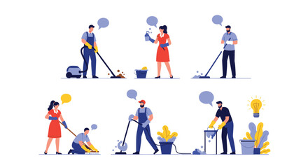 Diverse team of professional cleaners working together efficiently and effectively.