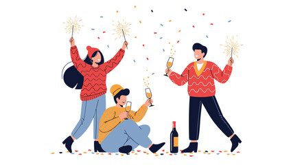 Friends celebrating a joyful occasion with sparklers and champagne.