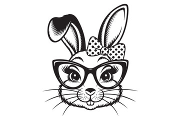 Cute Bunny with Glasses and Polka Dot Bow illustration vector