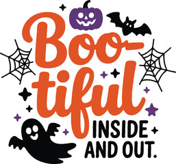 Boo-tiful Inside and Out Halloween T-Shirt Design | Cute Ghost, Pumpkin & Spooky Typography