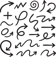 Super set different hand drawn element. collection of arrows, crowns, circles, doodles on white background. graphic