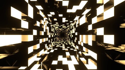 Yellow Rectangular Tiled Neon Texture in a Rotating Tunnel Background VJ Loop in 4K - Powered by Adobe