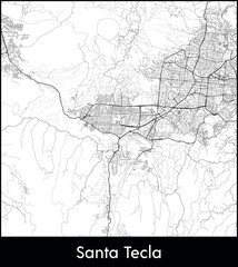 Santa Tecla city map, El Salvador - Topographic vector map poster