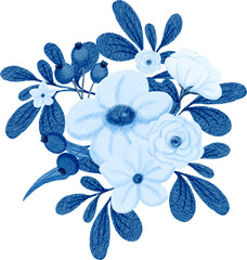 Blue Flower Winter Arrangement Watercolor