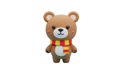 Fototapeta premium Adorable cartoon teddy bear with a cozy striped scarf, perfect for playful designs and heartwarming children's content seeking a friendly, approachable character