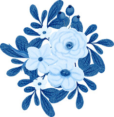 Blue Flower Winter Arrangement Watercolor