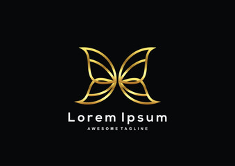 Luxury Butterfly line with gold color logo template