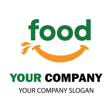 Cheerful Food Logo Featuring Smiling Mouth and Company Branding with Positive Connotation