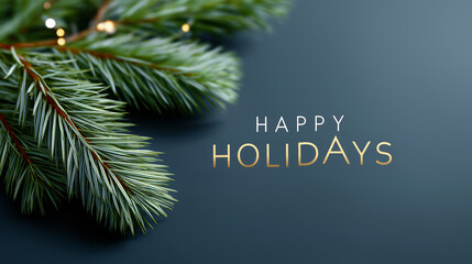 Evergreen pine branches adorned with soft lights and a festive greeting, creating a warm and inviting atmosphere for holiday celebrations and seasonal joy