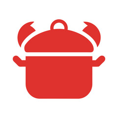 Simple red crab pot icon representing seafood cooking and culinary arts for kitchens and restaurants