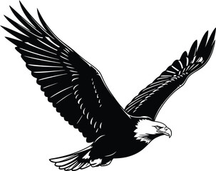 Fototapeta premium Majestic bald eagle soars through the sky, its wings spread wide in a display of freedom and power isolated on white background a symbol of strength and grace