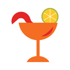 Vibrant orange cocktail with lime garnish and red swirl party drink simple flat style