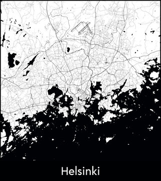 Helsinki city map, Finland - Topographic vector map poster