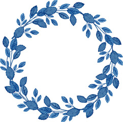 Blue Leaves Wreath Watercolor