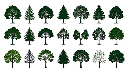 Fototapeta premium A collection of diverse tree silhouettes in various shapes and foliage styles