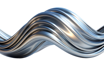 Abstract Swirling Metallic Silver Wave on cutout png isolated on a transparent background