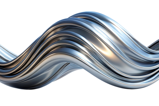 Abstract Swirling Metallic Silver Wave on cutout png isolated on a transparent background - Powered by Adobe