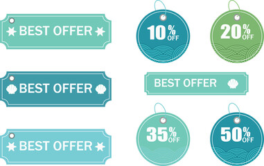 Best offer discount icon set with sale, promotion, percentage, marketing, label, and price tag design