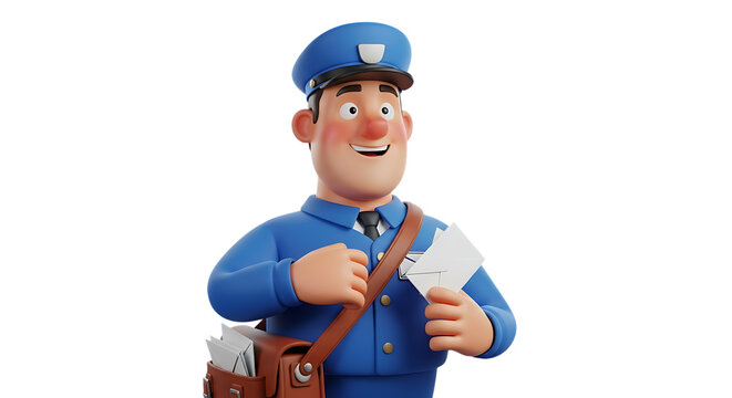 Friendly animated mail carrier delivering letters with a smile, perfect for cheerful communication and delivery service promotions