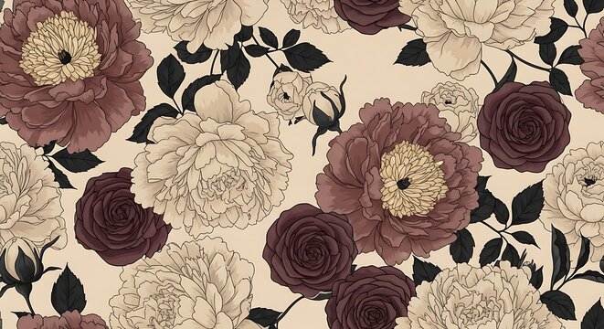 Floral pattern with peonies and roses in vintage style