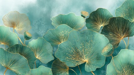 Emerald Lotus Serenity: Delicate emerald-toned lotus blossoms emerge from an abstract watercolor background. This captivating digital artwork evokes a sense of peace and tranquility.
