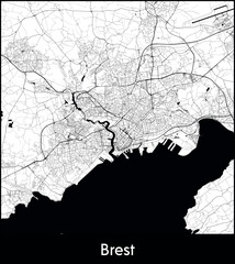Brest city map, France - Topographic vector map poster