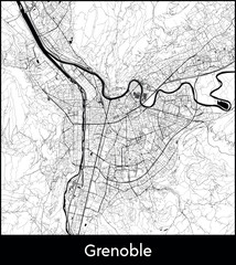 Grenoble city map, France - Topographic vector map poster