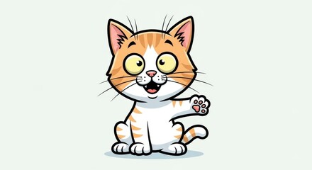 Obraz premium Cheerful cartoon kitten sitting and waving hello with bright expression