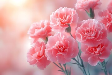 Fototapeta premium Cluster of elegant, soft pink carnations presents a romantic and delicate floral display