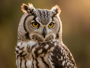 Obraz premium Owl with Prominent Eyes and Tufts in Woodland