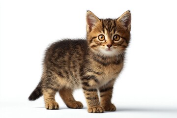 Fototapeta premium Curious Tabby Kitten Standing Proudly with Front Paw Raised