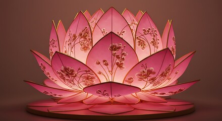 Pink Lotus Flower Lantern with Delicate Floral Patterns and Soft, Warm Illumination, Resting on a Gentle Gradient Background, Symbolizing Purity, Enlightenment, Beauty, and Spiritual Growth