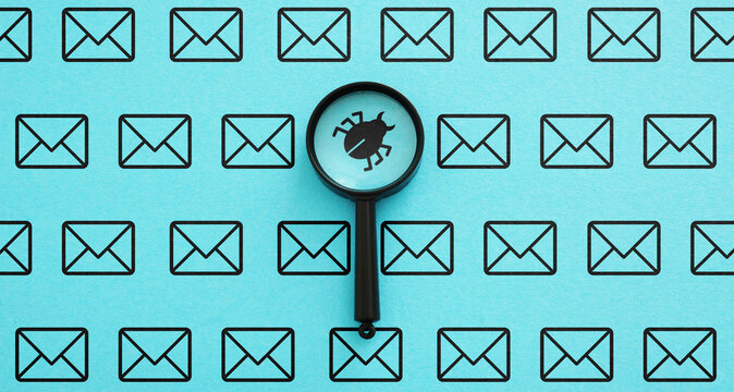 Cybersecurity Threat and Email Security Concept. Bug, Virus or Malware Detected in Messages. Phishing Attack Prevention