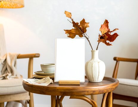 Autumnal display on wooden table