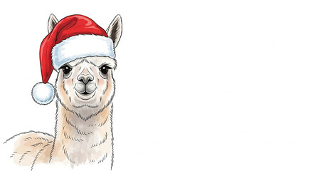 Alpaca wearing a Santa hat with a cheerful expression for Christmas  