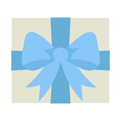 Elegant blue gift box with a decorative ribbon and bow. Minimal flat illustration perfect for holidays, birthdays, weddings, Hanukkah celebrations, special events, greeting cards and festive design