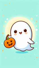 Cute Ghost Holding Pumpkin