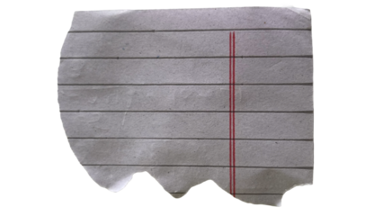 Torn edge blank lined notebook sheet isolated on transparent background, note paper office business message tag sign