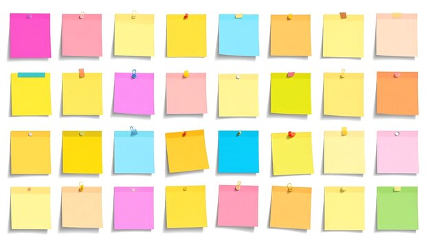 Colorful sticky notes arranged on a white background