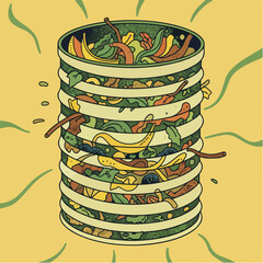 Compost Bin Organic Recycling Vector Illustration. Layered Material Flat Design Pop Art
