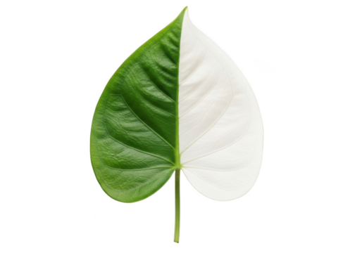 Half green half white leaf symbolizing nature change and balance isolated on transparent background
