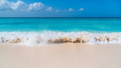 Fototapeta premium Beach scene with turquoise water and white sand creating a peaceful atmosphere