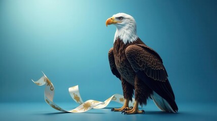 Majestic Bald Eagle with Ornate Ribbon, a Symbol of Freedom and Elegance
