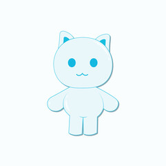 Kawaii Blue Cat Character, Cute Cartoon Illustration for Kids