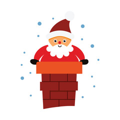 Santa Stuck in Chimney with Snow Vector Illustration