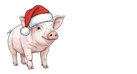 Cute pig wearing Santa hat on white background for Christmas  