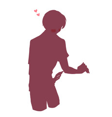 何かを包み込む様子の男性　恋愛　デレデレ　シルエット