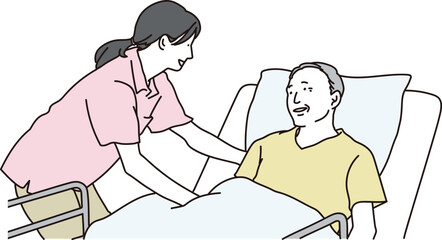 介護をする介護士と高齢者のイラスト素材